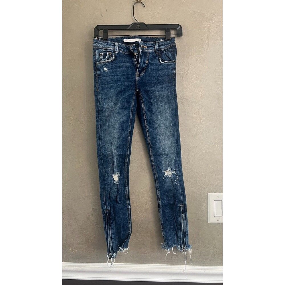 ZARA Trafaluc Denim Skinny High Rise Jeans Side Zipper Size 0